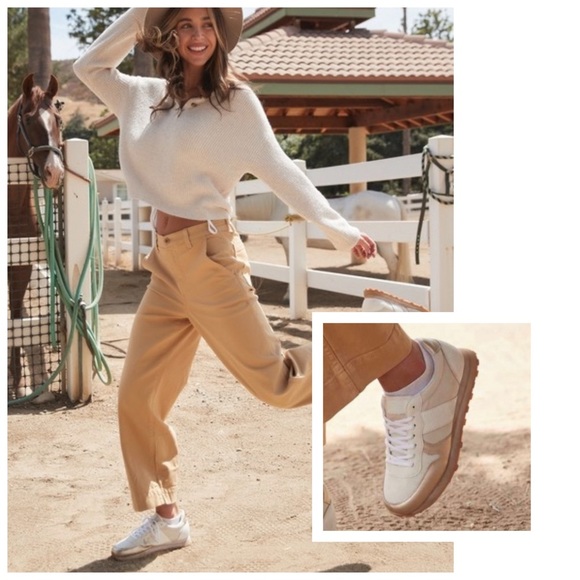 Monochromatic Metallic Champagne Retro Runner Sneakers - Picture 5 of 12